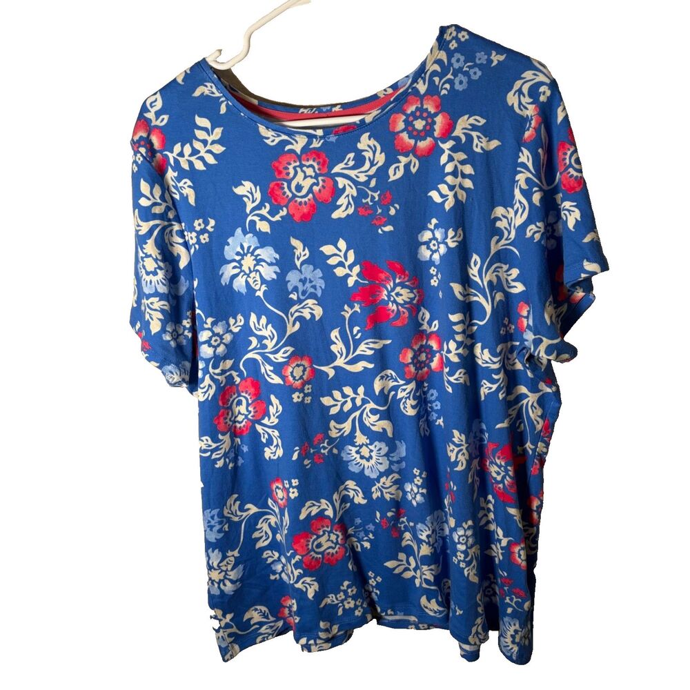 Croft & Barrow T-Shirt Women's XXL Classic Tee Blue Floral Short Sleeve Cotton